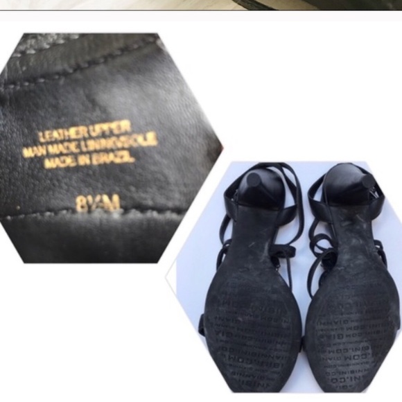 GIANNI BINI BLACK STRAPPY Embellished Stone Heels - Picture 6 of 7